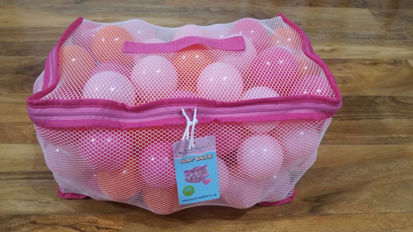 Tech Traders 100 Pink Play Balls, Soft Balls with Smooth Surface,BPA Free, Meet All Safety Standards, Easy Mesh Storage Bag - Image 2