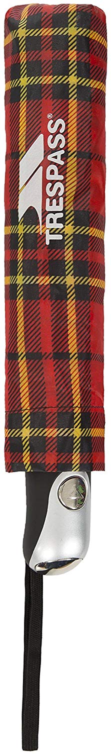 Trespass Printed Compact Tri Fold Automatic Umbrella, Red Tartan - Image 2
