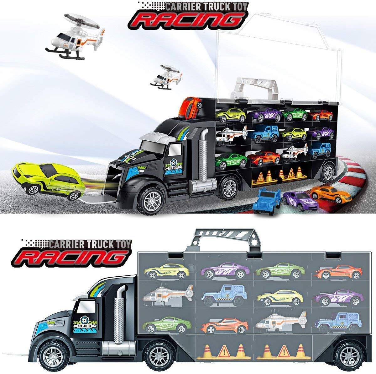 iBaseToy Toy Cars, 18 Pieces Transport Car Carrier Truck Toy, Vehicles