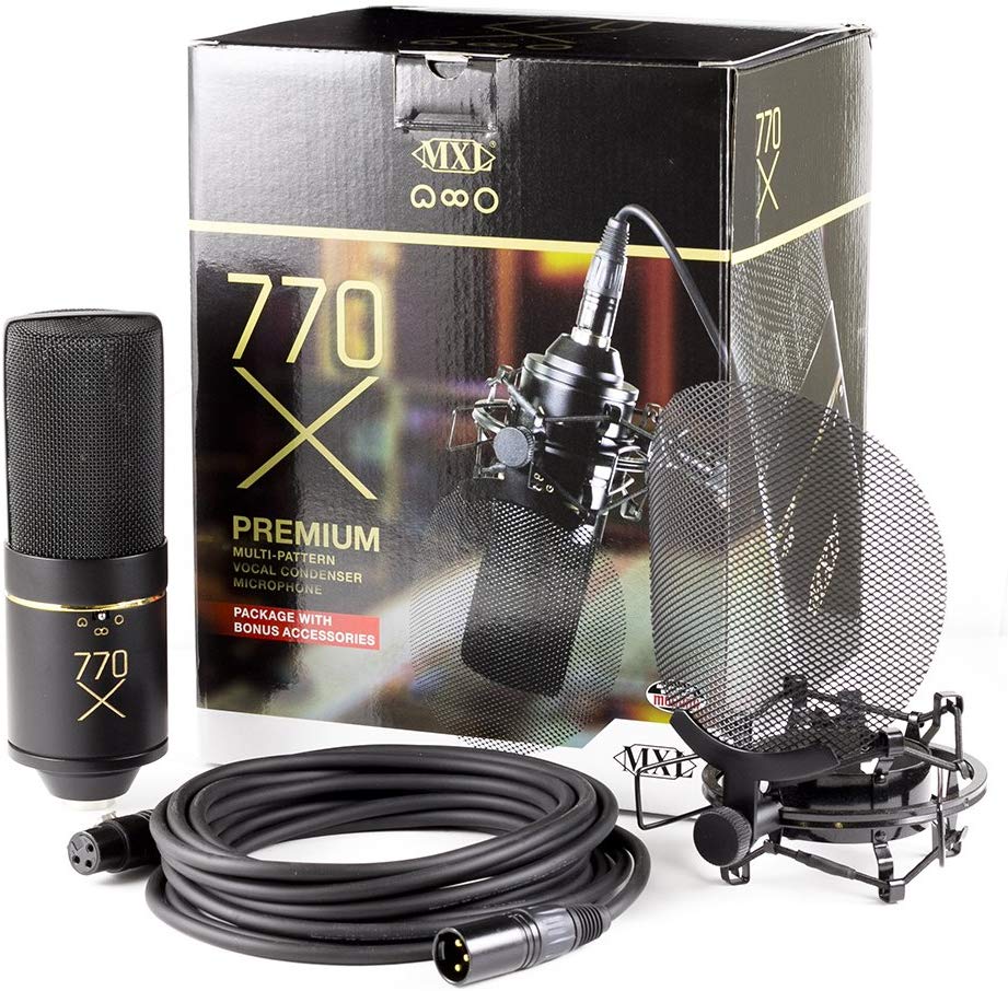 MXL 770X Multi-Pattern Vocal Condenser Microphone Kit, Black & Gold