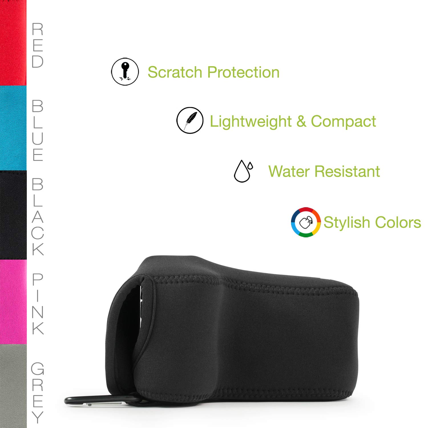MegaGear MG1196 Ultra Light Neoprene Case with Carabiner for Olympus OM-D E-M5 Mark II 12-40mm Camera - Black - Image 4