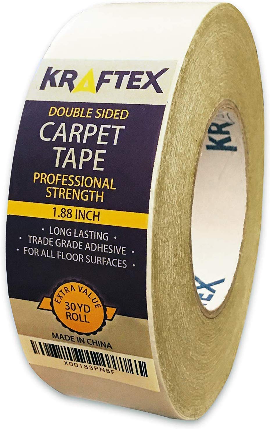 Kraftex Double Sided Carpet Tape 90ft/30Yrd Roll Heavy Duty for Rugs Mats, Pads & Runners. Rug Tape for Hardwood Floors Tile