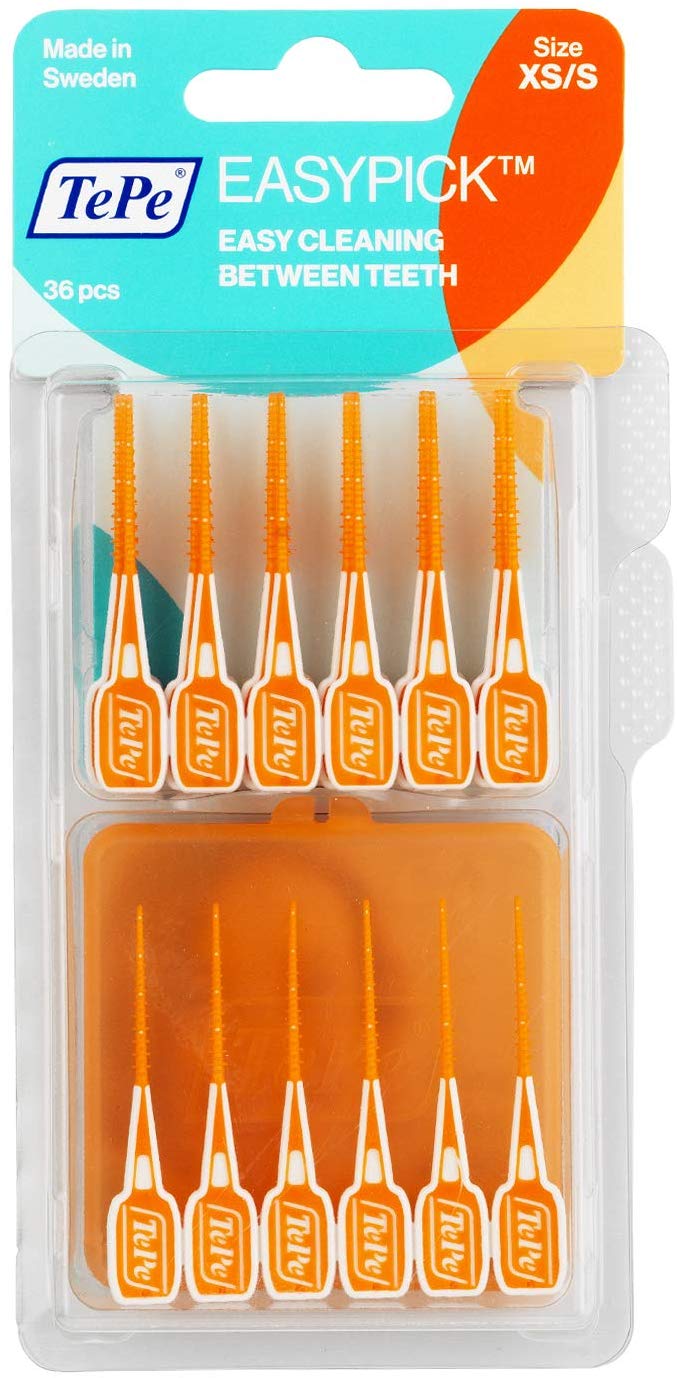 TePe EasyPick Toothpicks, Orange, ISO XS-S, 36pcs, Plaque Remover, efficient Clean Between Teeth