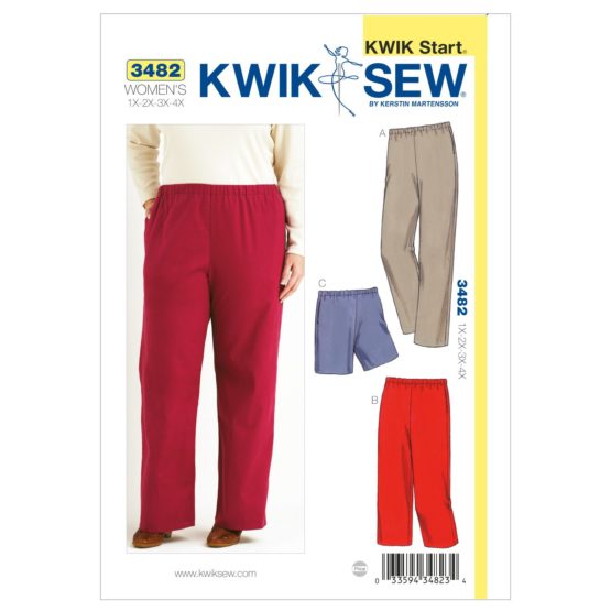 KWIK - SEW PATTERNS K3482 Size 1X - 2X - 3X - 4X Pants and Shorts, Pack of 1, White