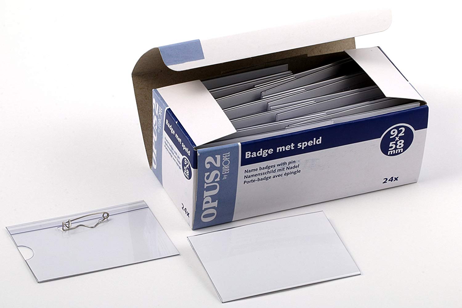 EUROPEL Name Badge Holders with Safety Pin & Blank Card Insert Sheets (Pack of 24), Clear, 90 x 60 mm - Image 2