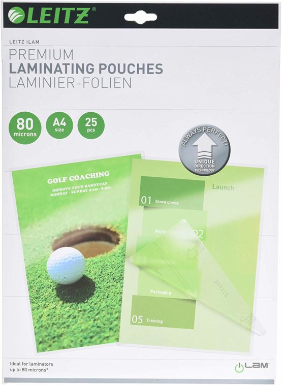 Leitz 74790000 Laminating Pouches Made of 80 Micron Thick Material (Transparent, Glossy, A4 and UDT) - Pack of 25