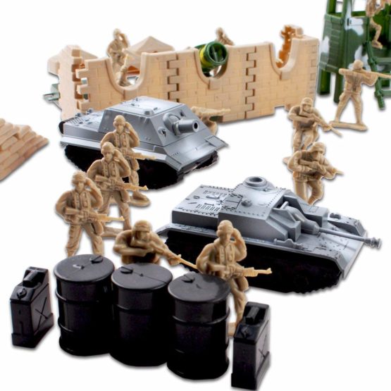 deAO 100 Piece Military Play Set with Toy Soldiers; Military Figures; Tanks; Planes; Flags; Carry Case and Battlefield Accessories - Image 2