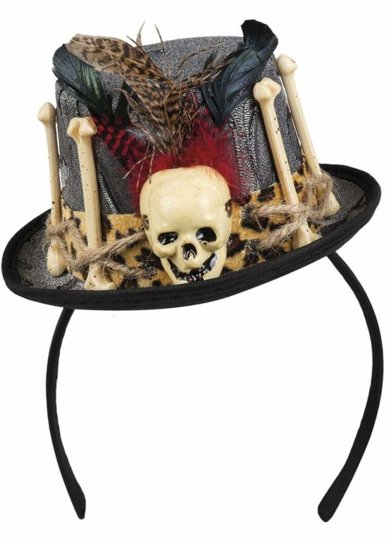 Boland Tiara Voodoo Freda Cap with Bones and Feathers Decorations, Grey, 10130780
