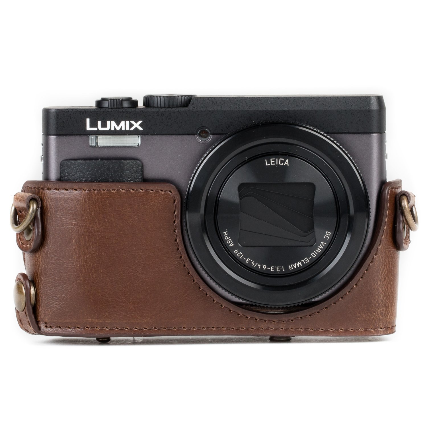 MegaGear MG1259 Ever Ready Leather Camera Case compatible with Panasonic Lumix DC-TZ95, DC-TZ90 - Dark Brown - Image 3