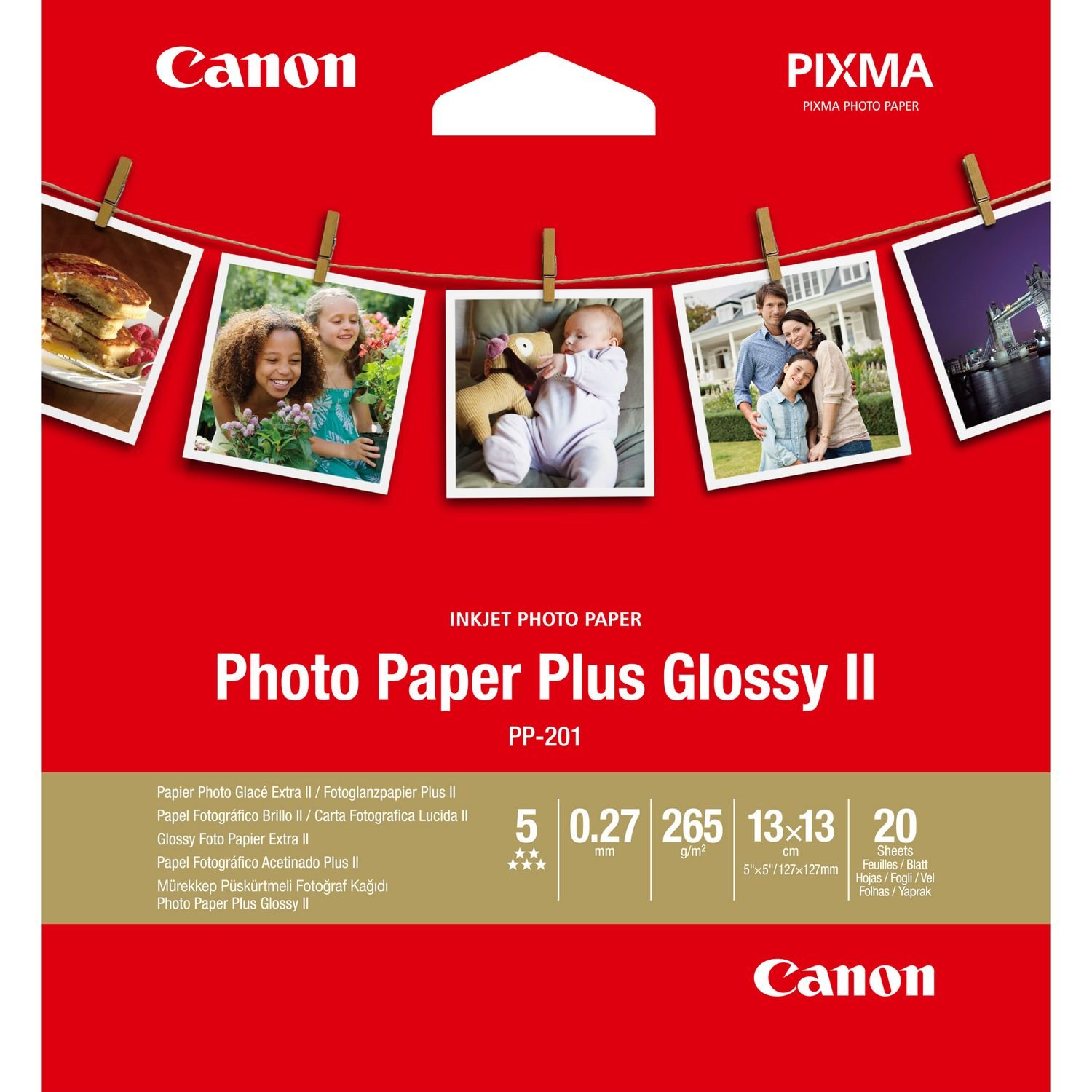 Canon PP-201 Glossy II Photo Paper Plus 5x5 (20 Sheets), Ideal for Photo Printing Square Size, Durable Prints