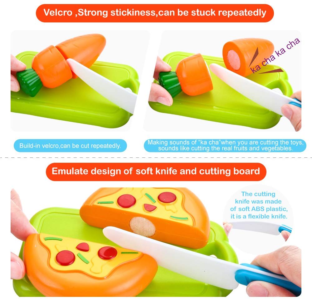 JoyGrow 32PCS Cutting Toys Play Food Fruits Vegetable Kitchen Playset Educational Learning Toy Boy Girl Kid with Handbag Packing (Red) - Image 3