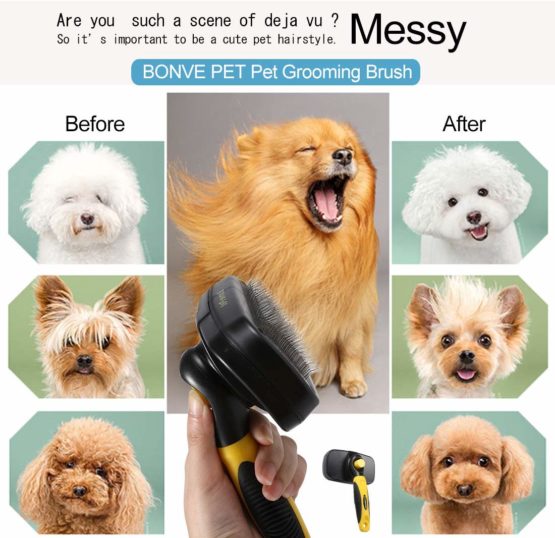 Bonve Pet Dog Brush, Self Cleaning Slicker Brush Pet Grooming Brushes Suitable for Medium & Large Dogs Cats with Short to Long Hair, Professional Deshedding Tool - Removes 90% of Loose Undercoat - Image 2
