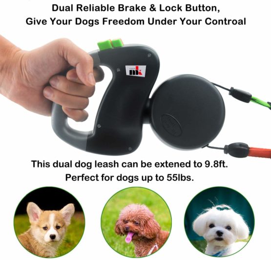 Makife Dog Lead Automatic Double Retractable Dog Leash 3 m for Small and Medium Dogs Hiking Jogging No Tangling - Image 3