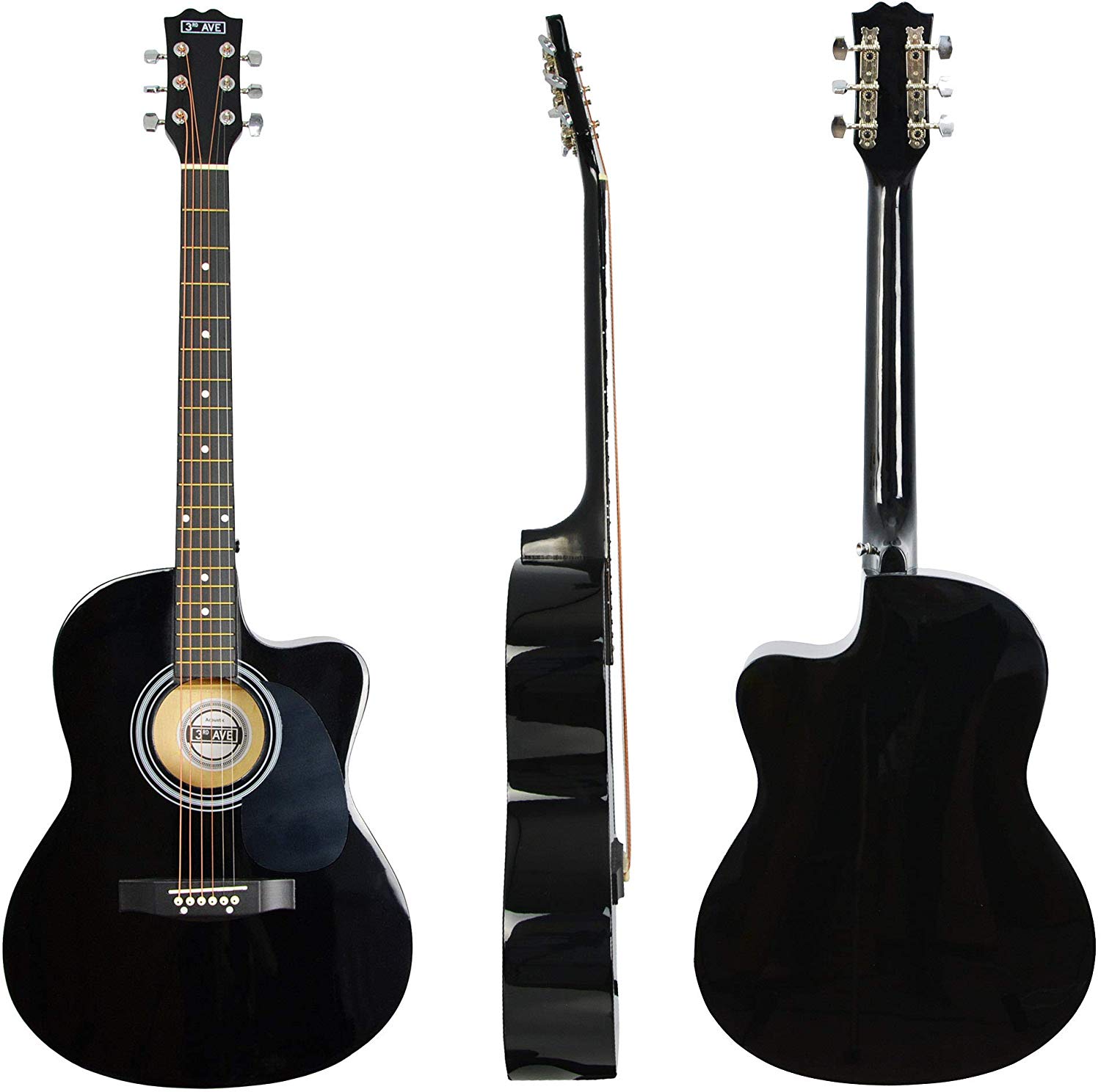 3rd Avenue Full Size 4/4 Cutaway Acoustic Guitar Pack Bundle for Beginners, 6 Months FREE Lessons, Bag, Strap - Image 2