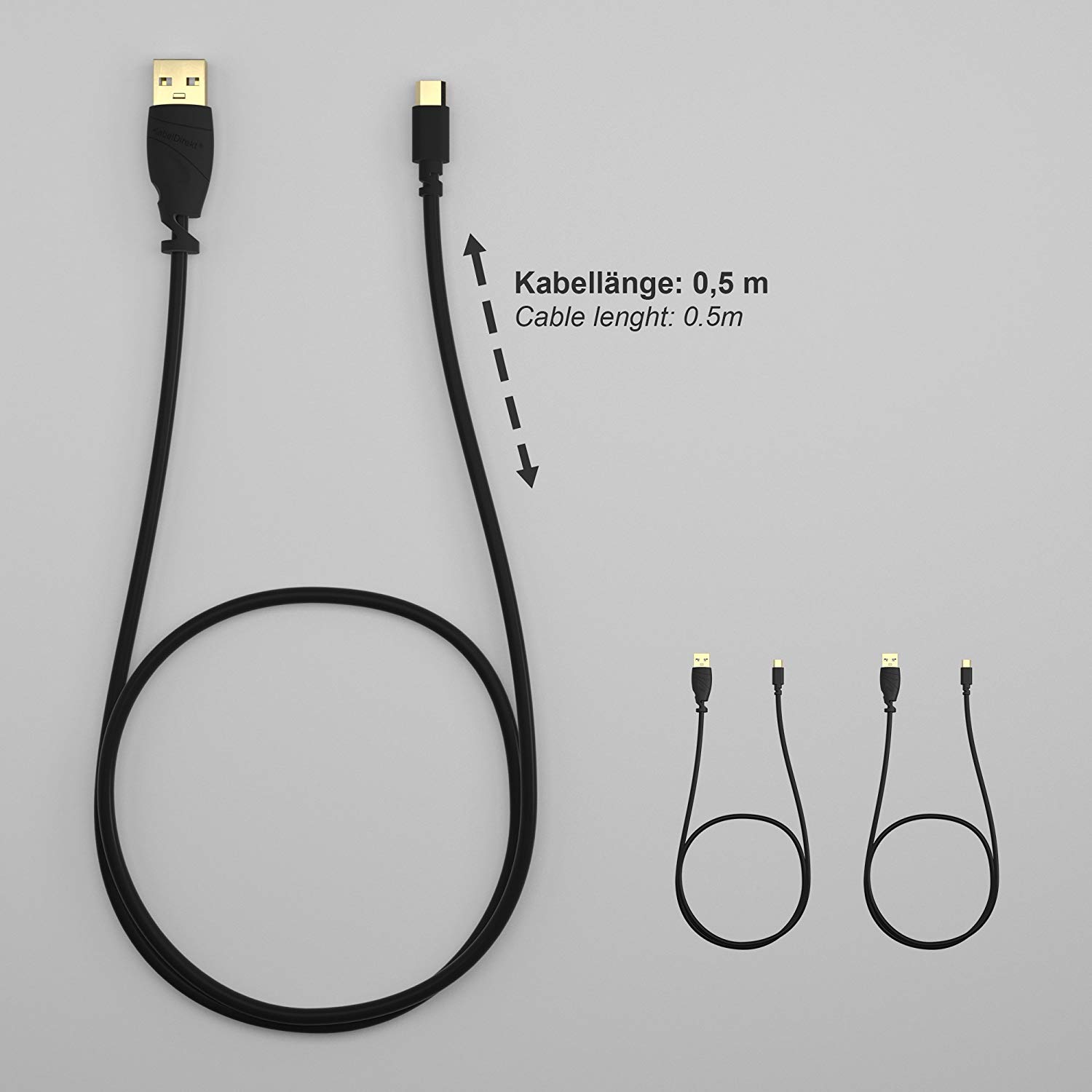 KabelDirekt - 3 x 0.5m Micro USB Cable (USB 2.0, Synch & Charge Cable, black) TOP Series, 3 x 0.5 m - Image 3
