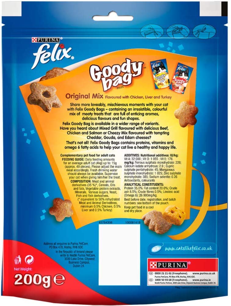 FELIX Goody Bag Original Mix Chicken, Liver and Turkey Cat Treats 200g (Pack of 5), 200 g (Pack of 5) - Image 2
