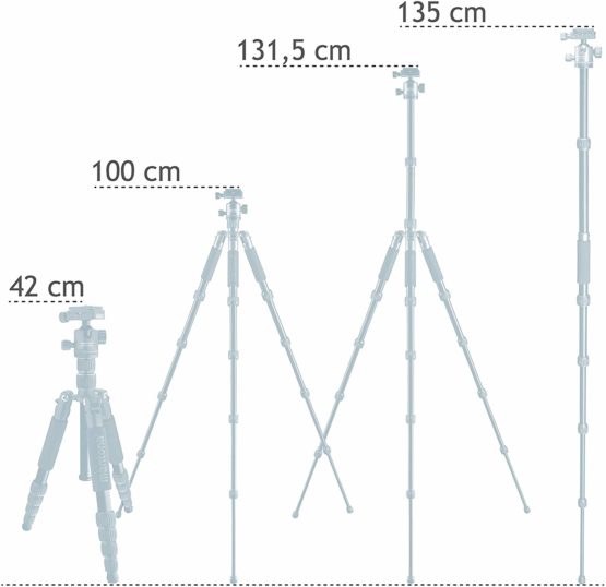 Mantona Light Traveller Aluminium Travel Tripod with Arca-Swiss Compatible Panorama Ball Head, Very Compact and Lightweight, Ideal for Outdoor and Travel Photography) - Image 4