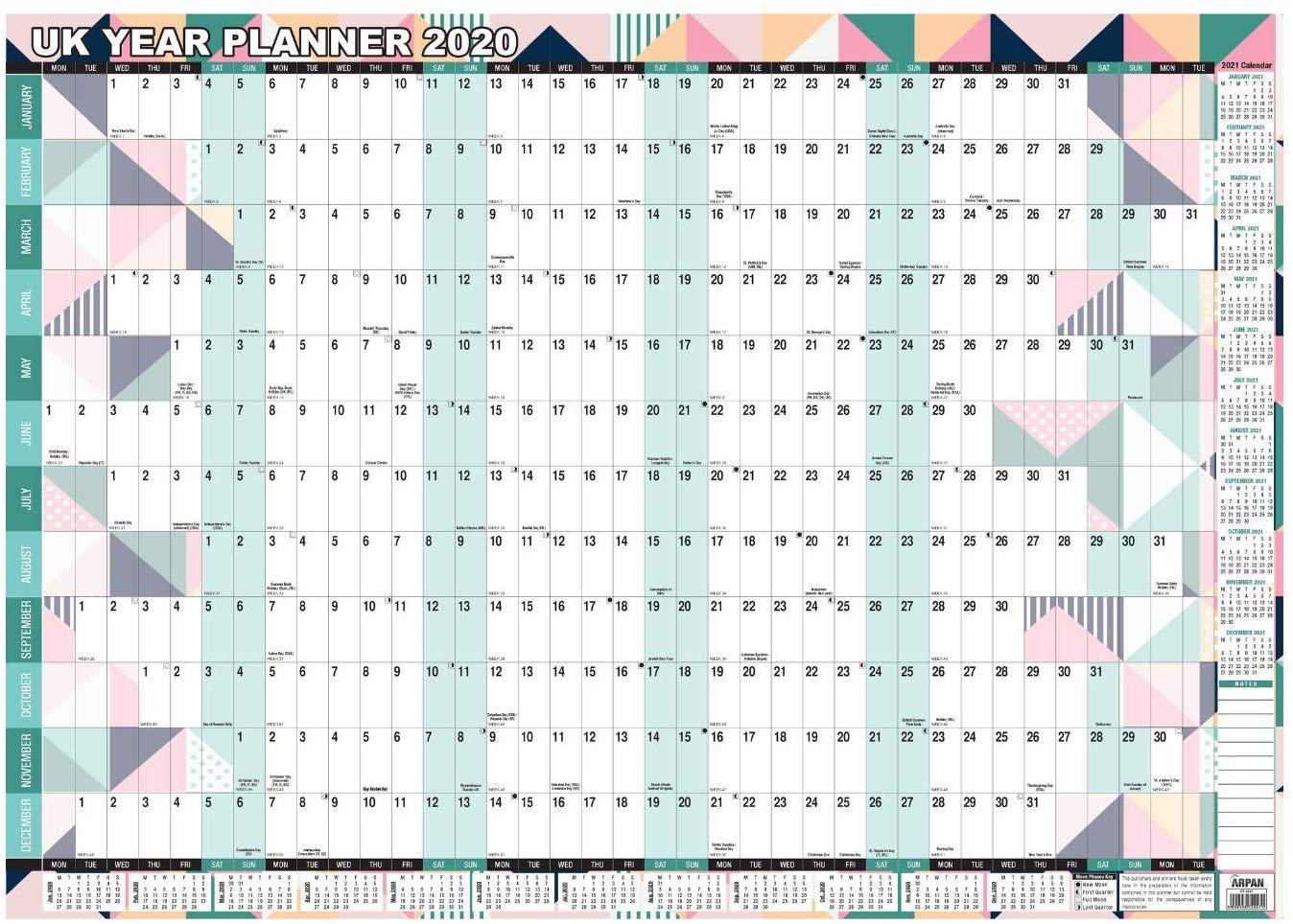 2026 Year Wall Planner - Large A1 Yearly Wall Calendar, 2021 Yearly Multi Color, Unfolded A1 , Folded A4