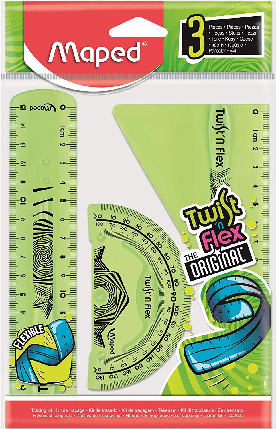 Maped Twist and Flex Three Piece Geometry Set, Assorted Colours