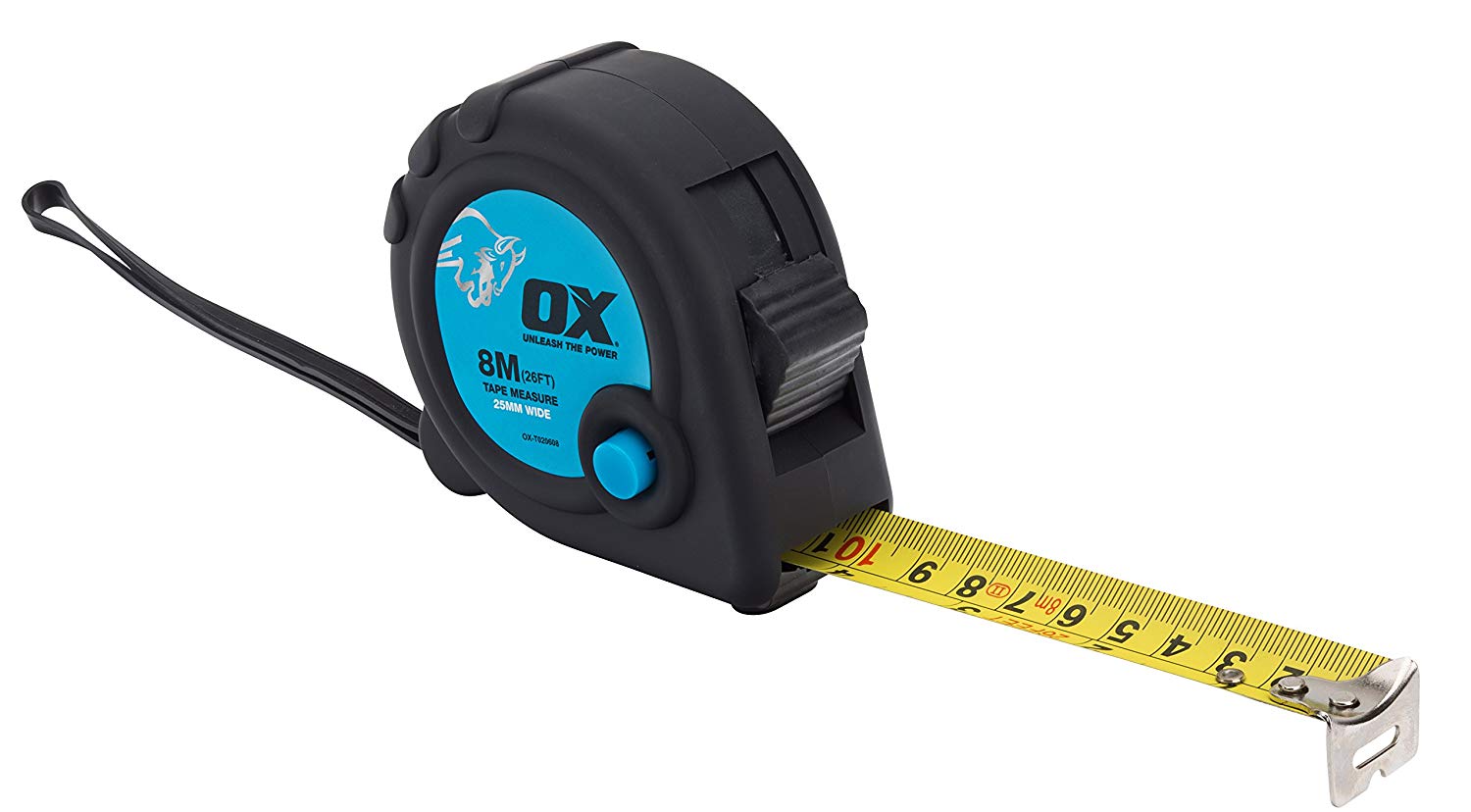 OX Trade 8m Tape Measure, Black/Blue, 8 m
