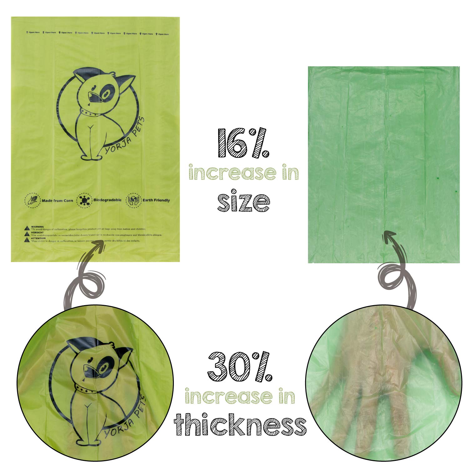 YORJA Dog Poo Bags, 360 Pet Poop Bags, Extra Thick and Strong 100% Leak-Proof Biodegradable Waste Bags, Green+yellow - Image 4