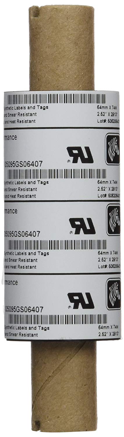 Zebra 05095GS06407 Ribbon 5095 Resin, 64 mm, 74 m, C-12.7 mm, Box of 12, black, 23.2 cm x 17.0 cm x 7.6 cm