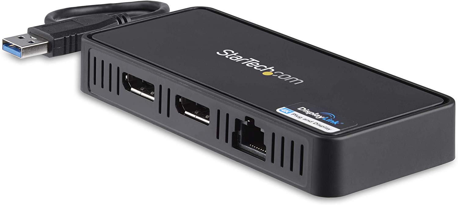 StarTech USB 3.0 Mini Dock, Dual DisplayPort 4K 60Hz Monitor Docking Station with Gigabit Ethernet Port