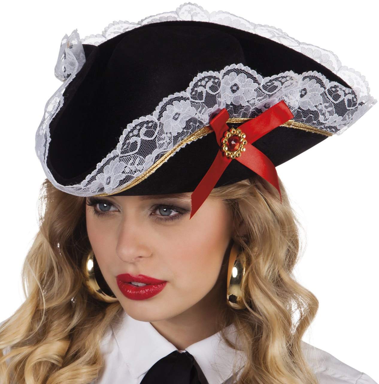 Boland Pirate Stacey Hat Fancy Dress Accessory, Adult Pirate Tricorn Hat with Lace Trim, Ideal for Carnival Theme Parties - Image 2