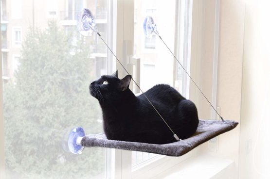 UNITED PETS Cat View Cat Window Perch for Cats, Italian Design, Grey. Size: 37x47cm (15x19 inches) Cat Window Seat, Cat Hammock - Image 2