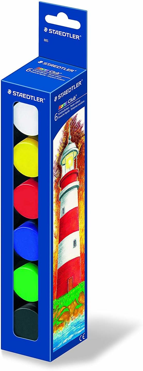 STAEDTLER Noris Club 885 School Paint, Opaque Tempera Paint with High Colour Brilliance, Coverage and Light Fastness, 6 Colours in Plastic Jar, 20 ml Each