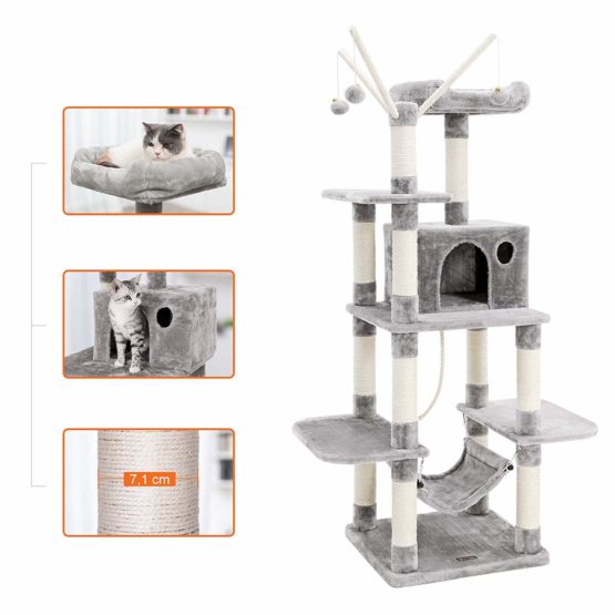 FEANDREA Cat Tree, Cat Condo with Hammock, Perch, Cat Tower, Light Grey PCT86W - Image 4