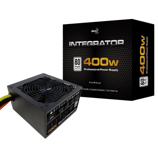 Aerocool Integrator 400 W 80 Plus White Power Supply Unit with UK 3 Pin Power Lead