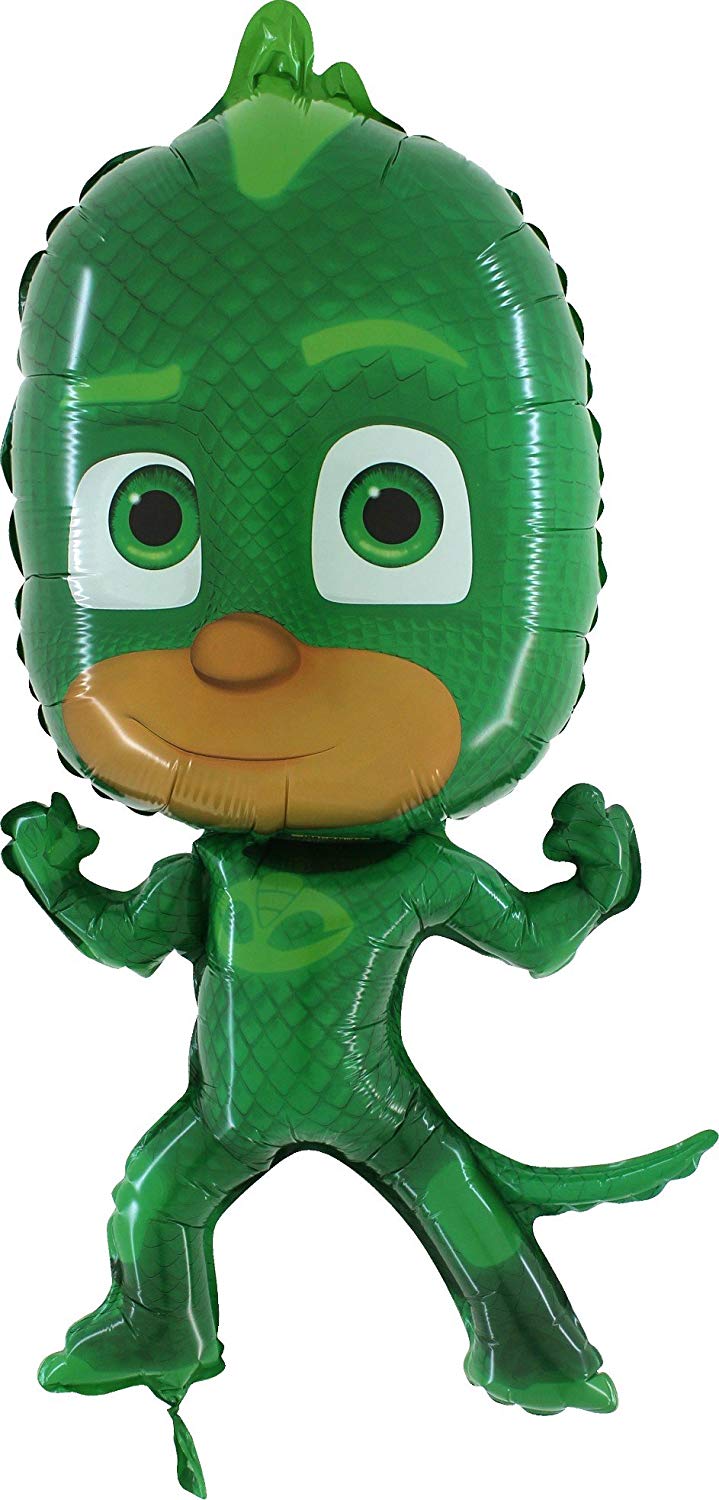 Grabo Birthday Balloon Pj Masks Gekko Shaped Balloon for Children's Parties in Foil with Straw to Inflate it. Colourful Balloons Made in Italy 43 x 76 cm - Image 2
