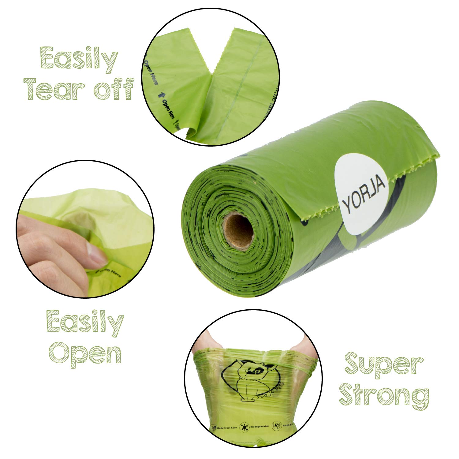 YORJA Dog Poo Bags, 360 Pet Poop Bags, Extra Thick and Strong 100% Leak-Proof Biodegradable Waste Bags, Green+yellow - Image 2