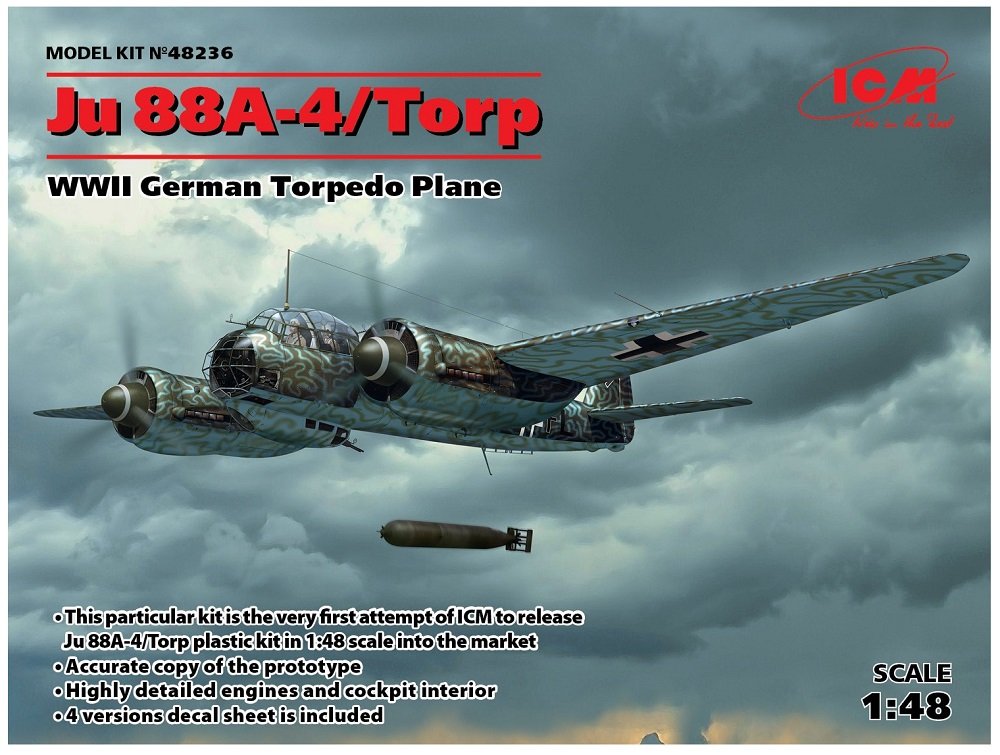 ICM Men's Icm 48236 Model Kit 88a-4 Torp/A-17 Tarpaulin 1 48 Ju 88A 4 Torp A 17 WWII German Torpedo Plane, Multicolor, One Size UK