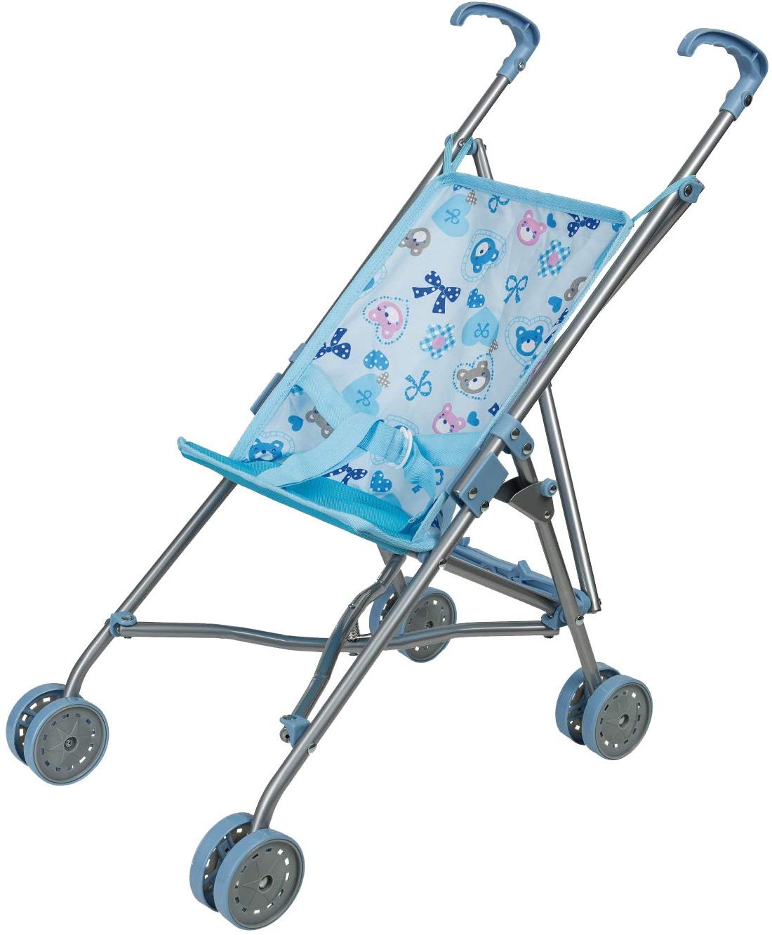 Idena 40069 Folding Doll Buggy, Bear Design (Blue), 26.5*55*41 cm