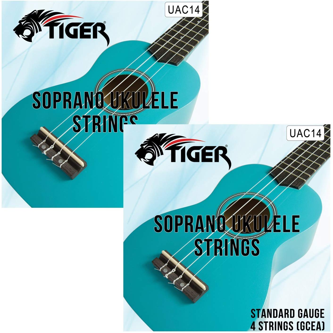 TIGER UAC14-2 Soprano Ukulele Strings - Standard Gauge - Quality Tone - Pack of 2 Sets, Silver