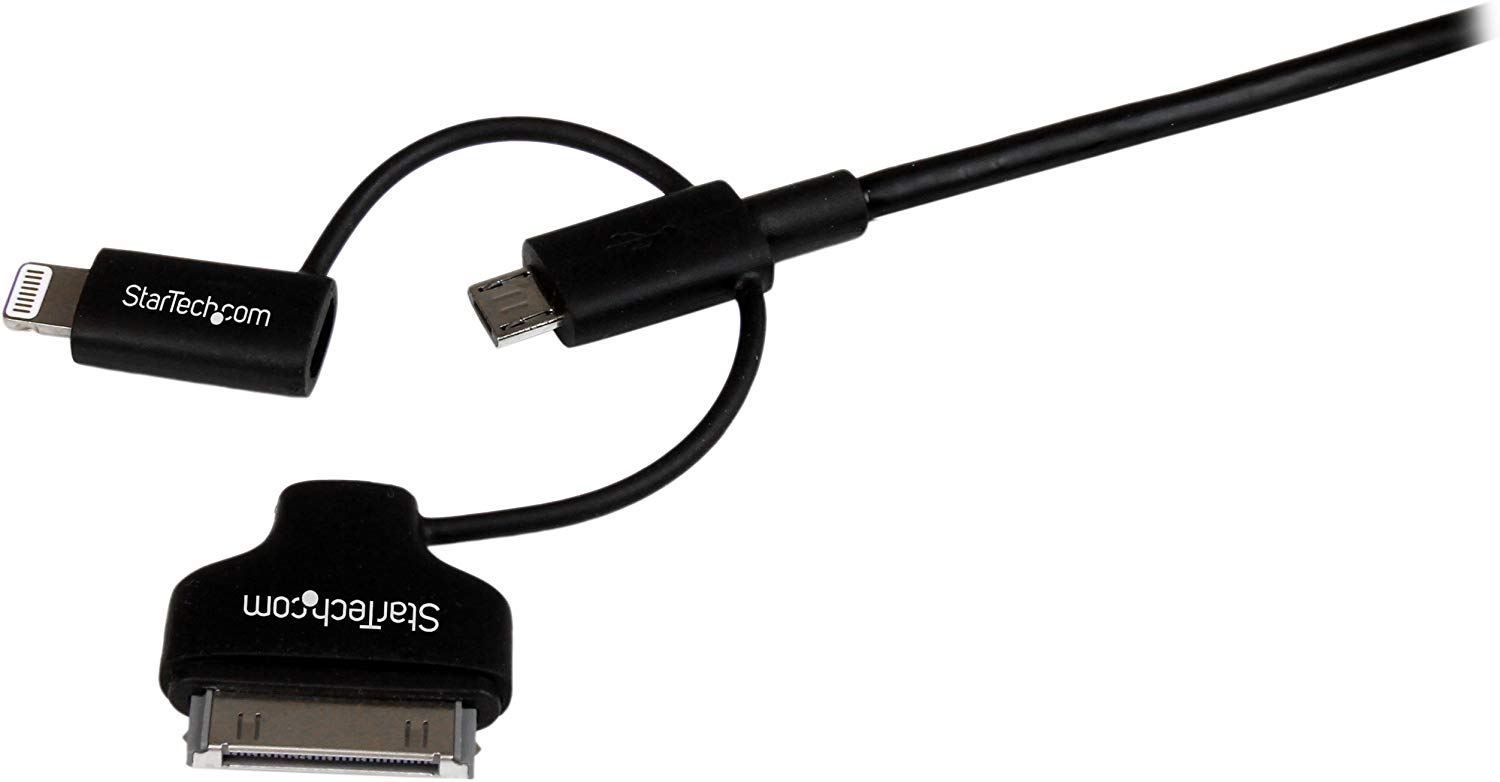 StarTech.com 1m 3 ft Black Apple 8-pin Lightning or 30-pin Dock Connector or Micro USB to USB Cable for iPhone iPod iPad - Image 2