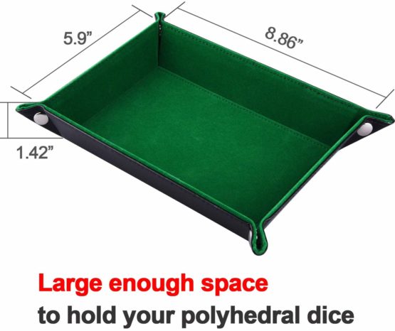 SIQUK Double Sided Dice Tray, Folding Rectangle PU Leather and Dark Green Velvet Dice Holder for Dungeons and Dragons RPG Dice Gaming D&D and Other Table Games - Image 3