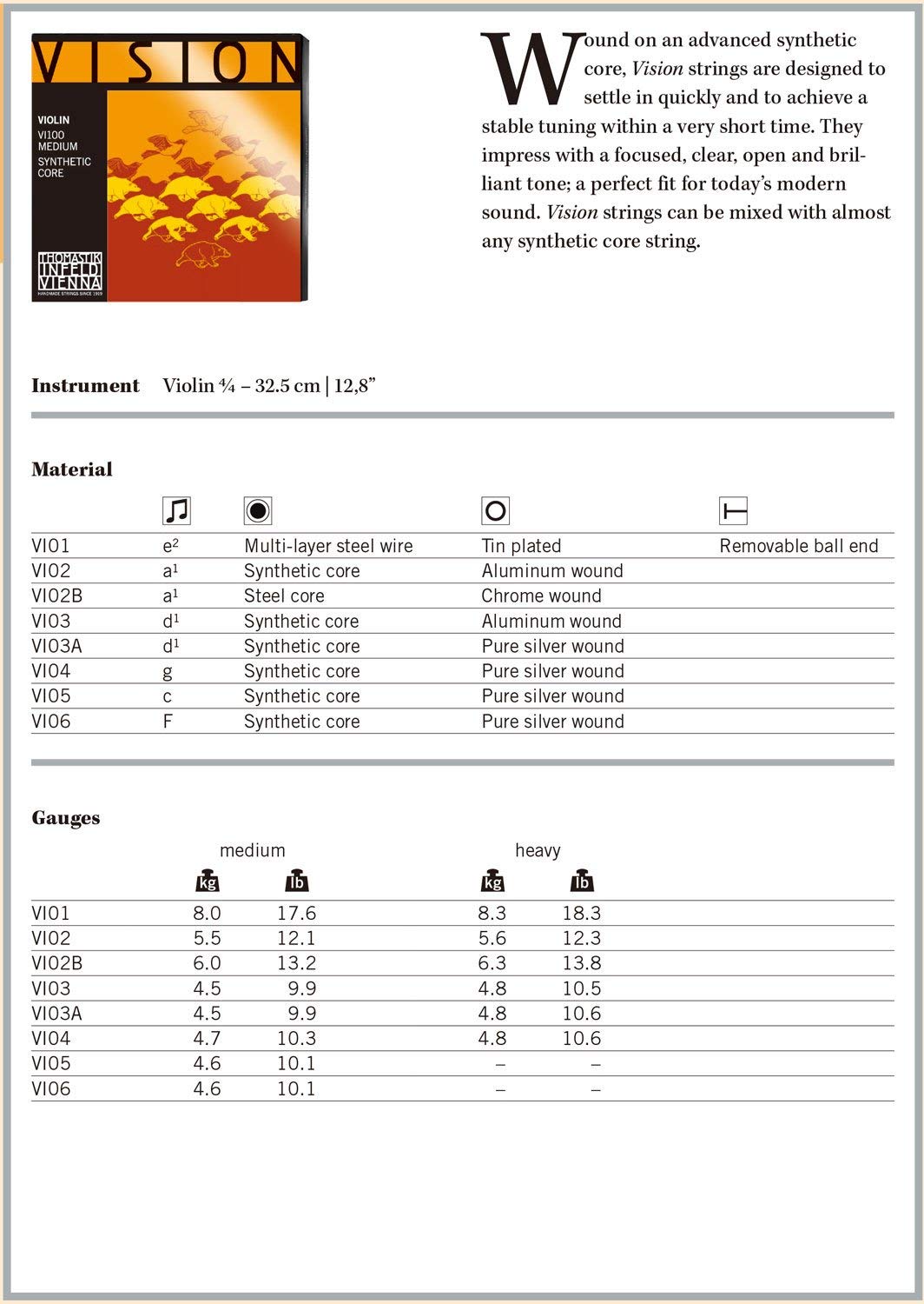 Thomastik single string for 4/4 violin Vision, D string plastic core, pure silver wound, medium - Image 2
