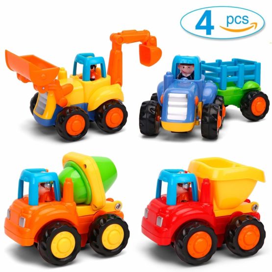 Moontoy Toddler Early Education Construction Vehicles Toys Push and Go Friction Powered Plastic Car Toys Sets for Boys and Girls Gifts for Kids 1 2 3