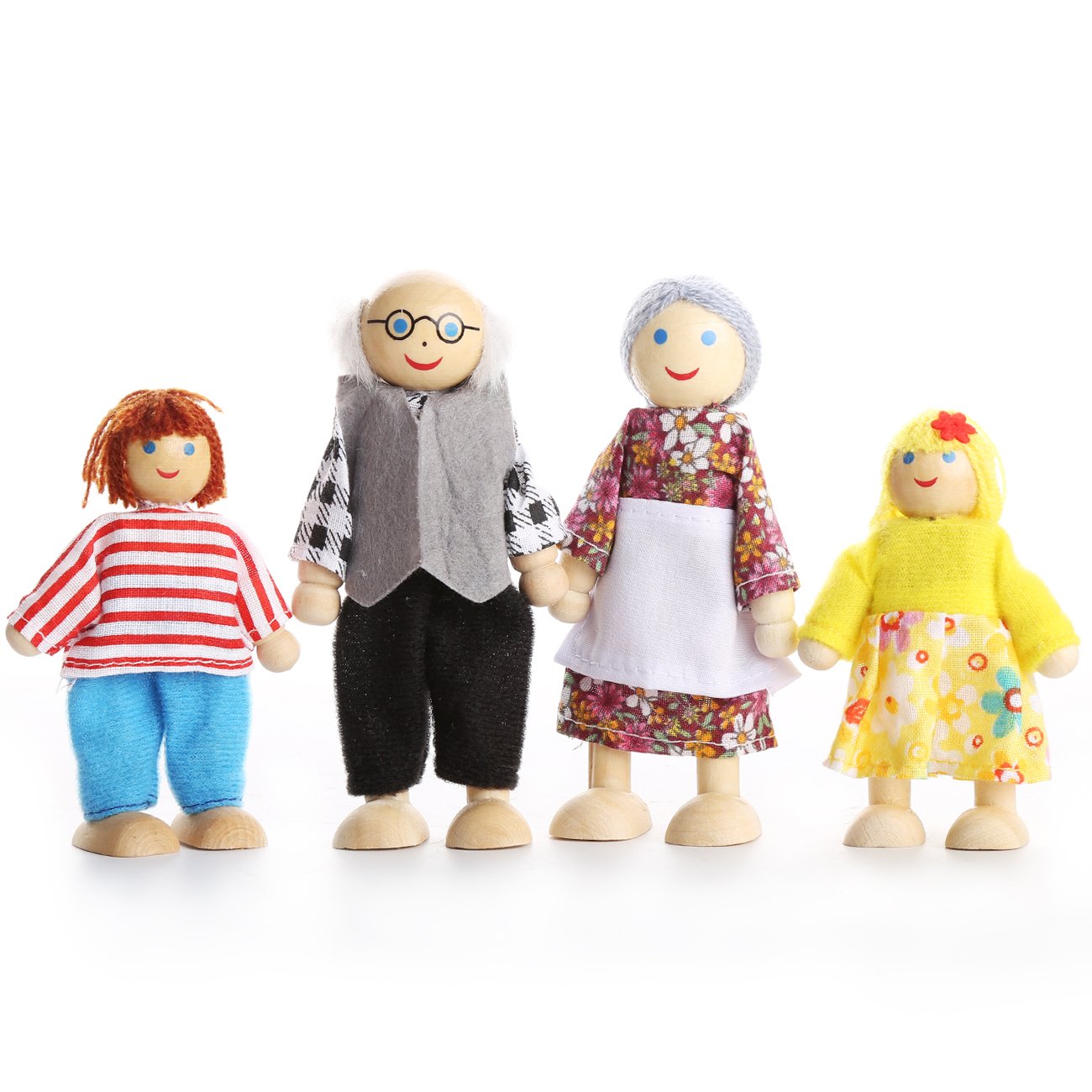 Kids Girls Lovely Happy Family Dolls Playset Wooden Figures Set of 7 People for Children Doll house Pretend Gift - Image 3