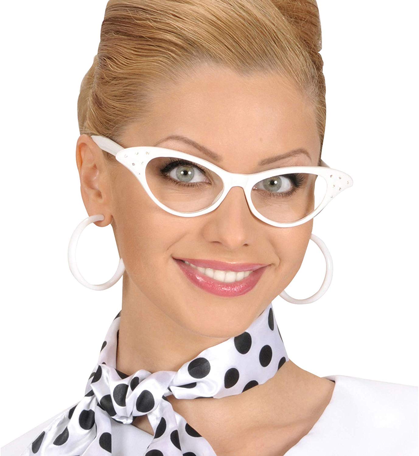 WIDMANN 96672-50s Glasses with Rhinestones, Adult Woman, College, Rock'n'Roll, Carnival, Theme Parties, White Color - Image 3
