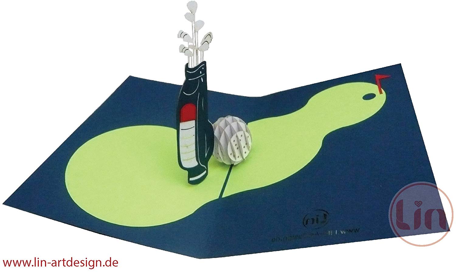 LIN - Pop Up 3D Greeting Card for a Golfer's Birthday, Golf Club and Ball, Handmade, (#213), darkblue, A5 - Image 4