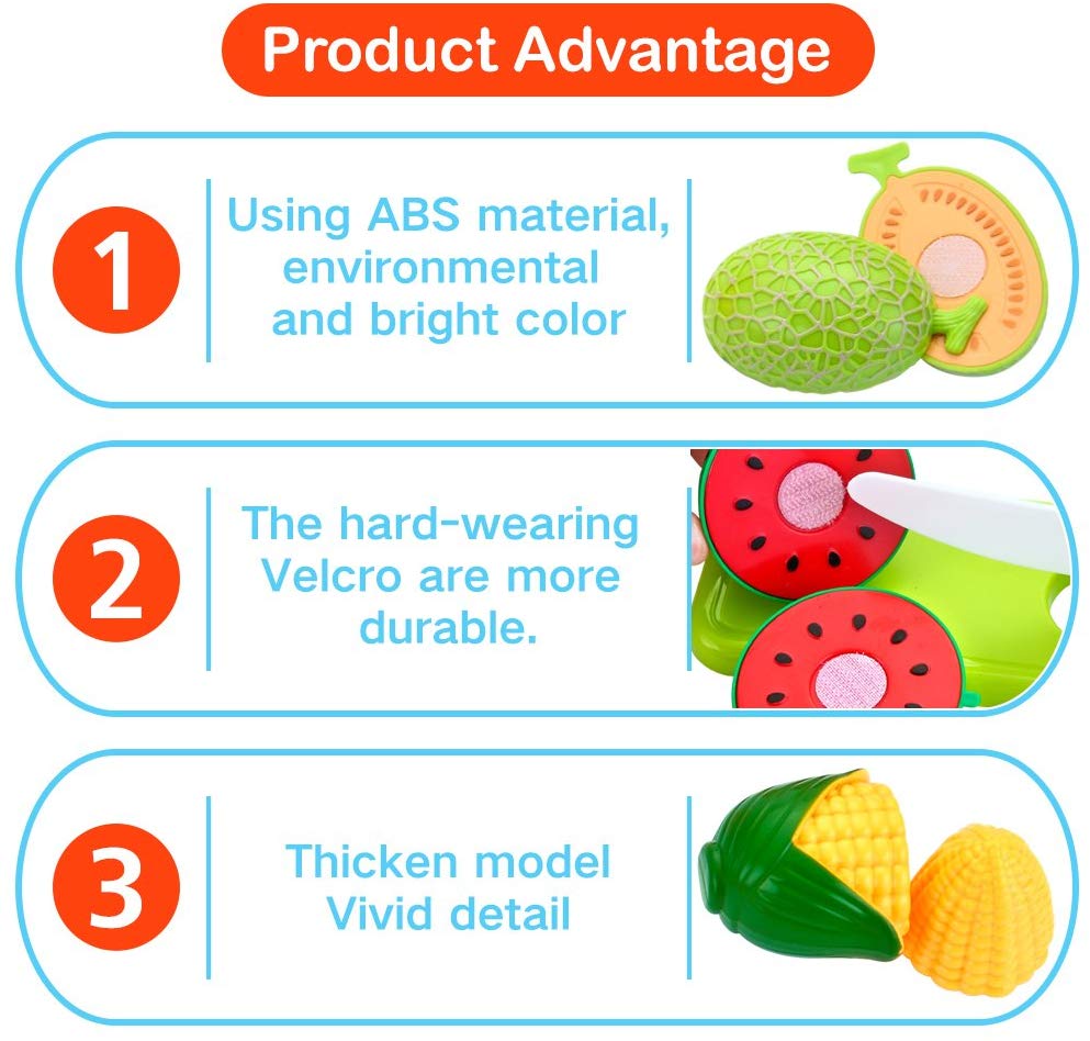 JoyGrow 32PCS Cutting Toys Play Food Fruits Vegetable Kitchen Playset Educational Learning Toy Boy Girl Kid with Handbag Packing (Red) - Image 4