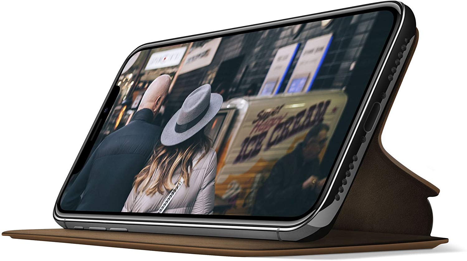 Twelve South Slim Luxury Leather Folio SurfacePad with Wake/Sleep Functionality for Apple iPhone X - Cognac - Image 3