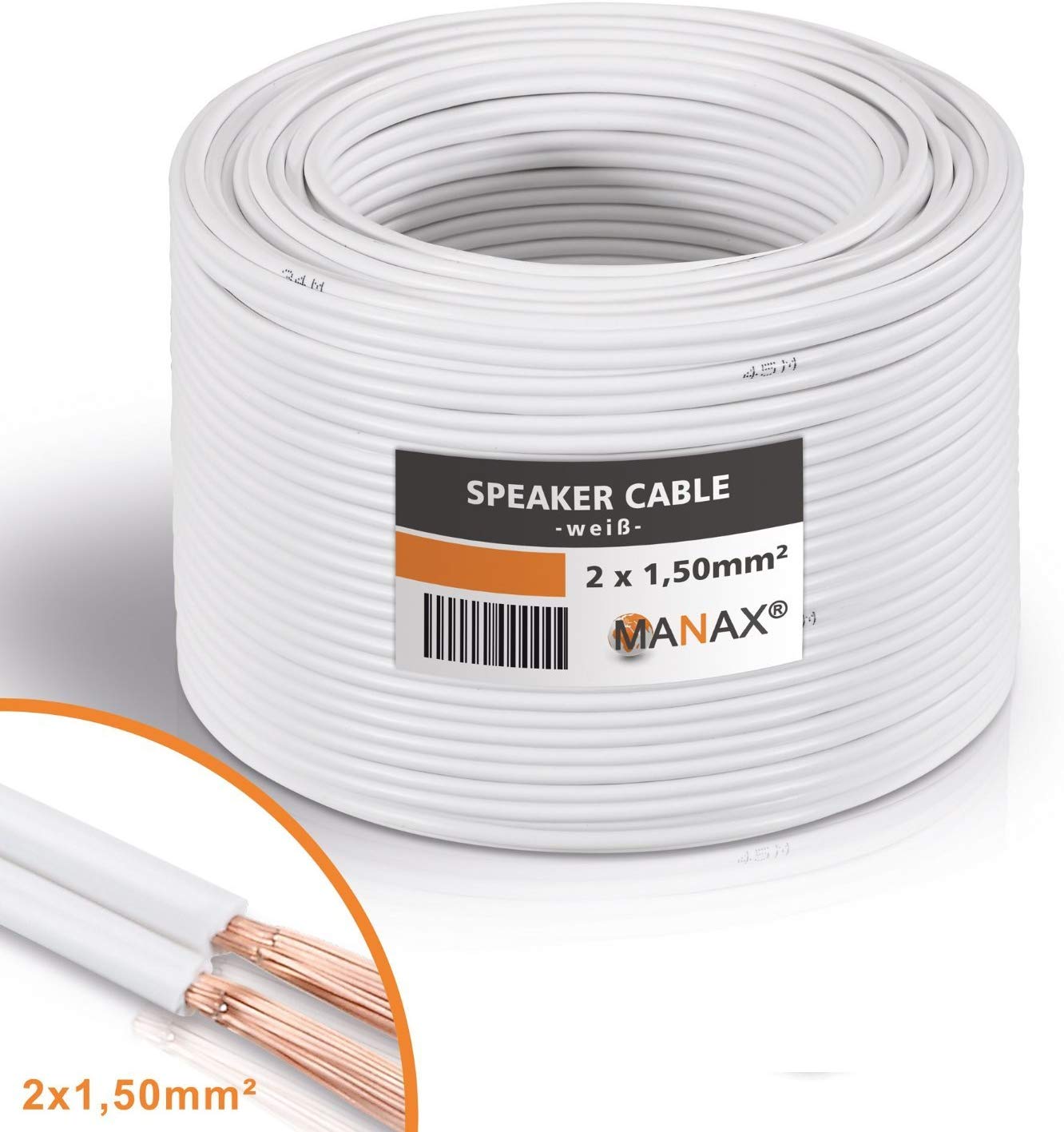 MANAX Speaker Cable 2 x 1.5 mm2 White 20 m Ring, 20 meter - Image 2