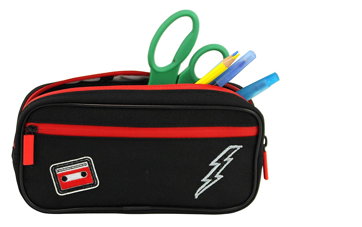 Lauren & Johnny 50508 Johnny Zippered Pencil Pouch, 8.26 x 2.12 x 3.70 Inches, Black with Red Accents - Image 2