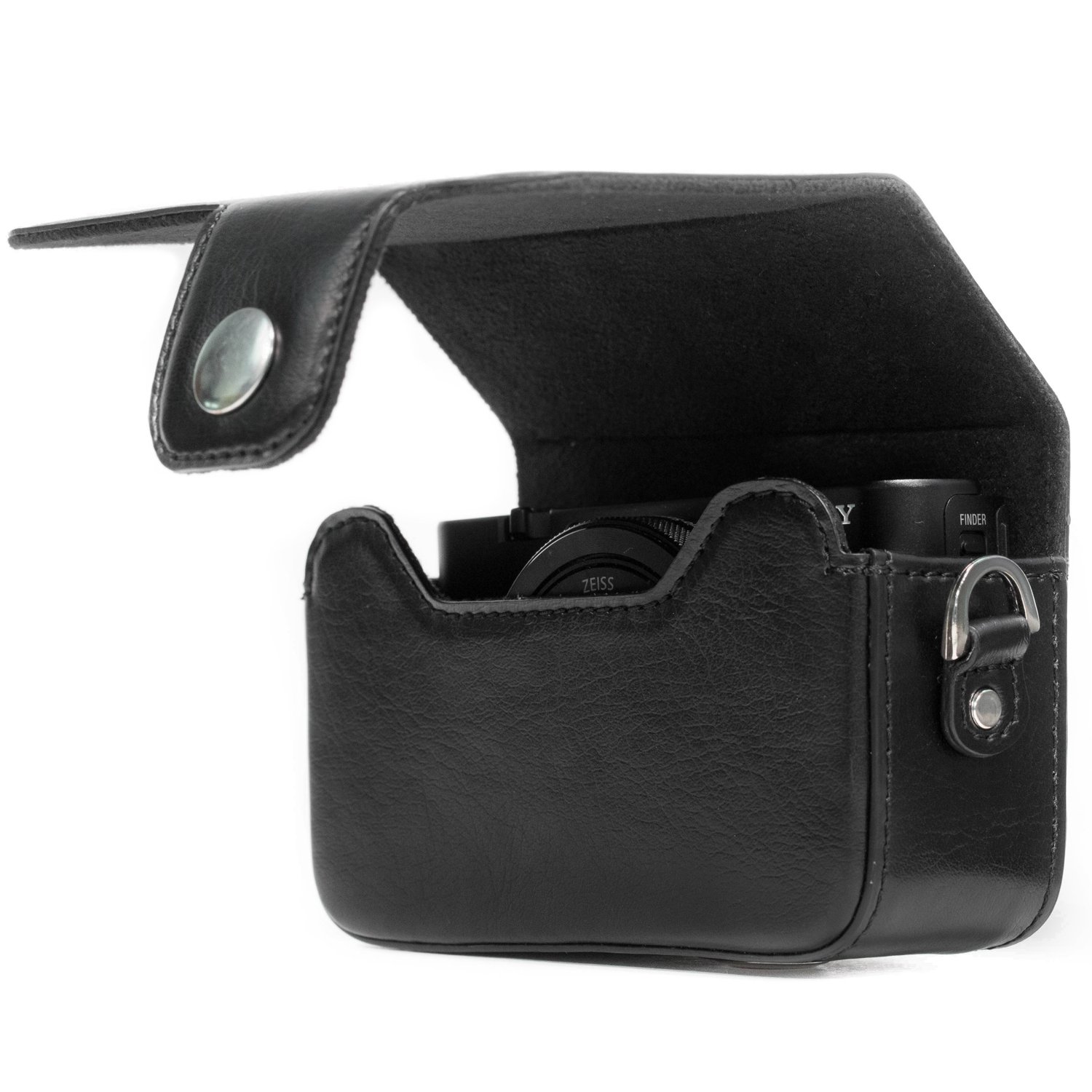 MegaGear MG885 Sony Cyber-shot DSC-HX99, DSC-HX95, DSC-HX80, DSC-HX90V, DSC-WX500 Leather Camera Case with Strap - Black - Image 4