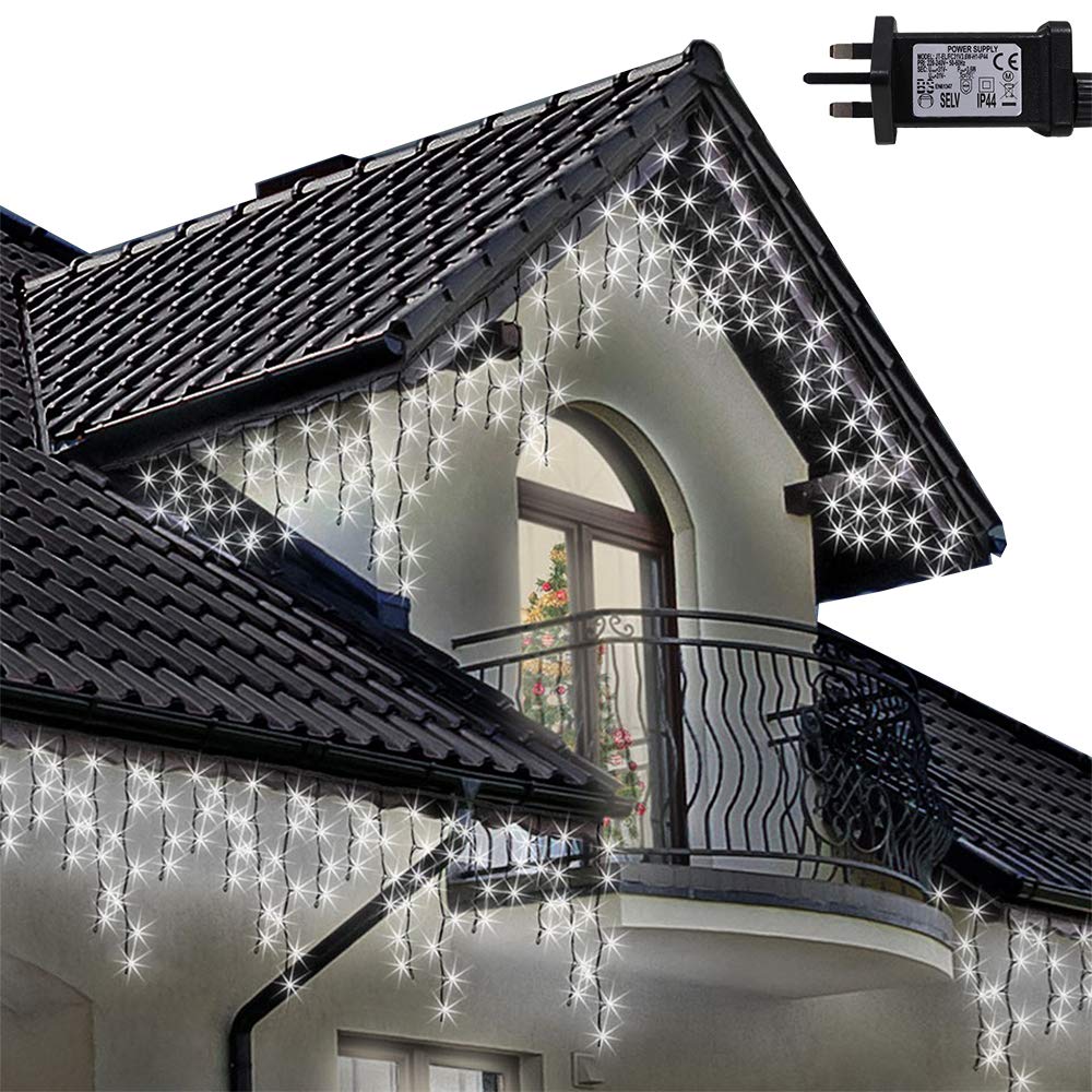 ANSIO® Christmas Lights 220 LED 7.5m/24ft Icicle Lights Outdoor & Indoor Cool White Decorations String Fairy Outside Lights with Timer for Xmas Garden Bedroom & Party - Image 2